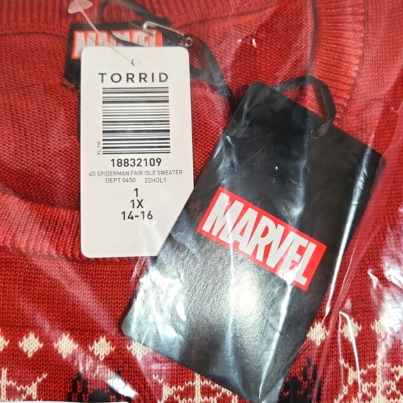 ❤NWT VINTAGE TORRID SPIDER MAN FAIR ISLE UGLY CHRISTMAS SWEATER MARVEL HOLIDAY - Picture 6 of 15